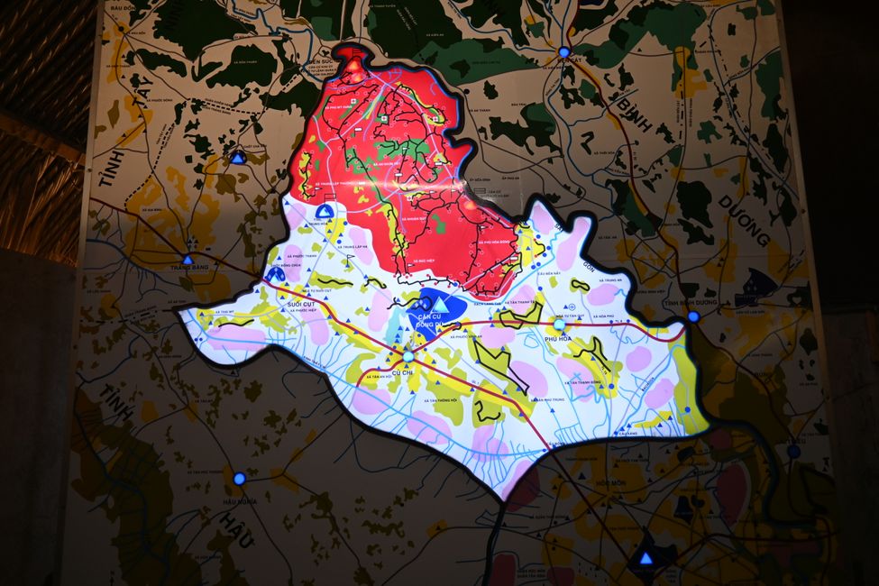 The illuminated area is the Cu Chi region, the red area shows the area of the tunnel systems