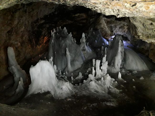 Ice stalagmites and stalactites
