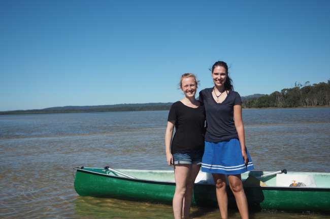 Melissa and I in front of our canoe