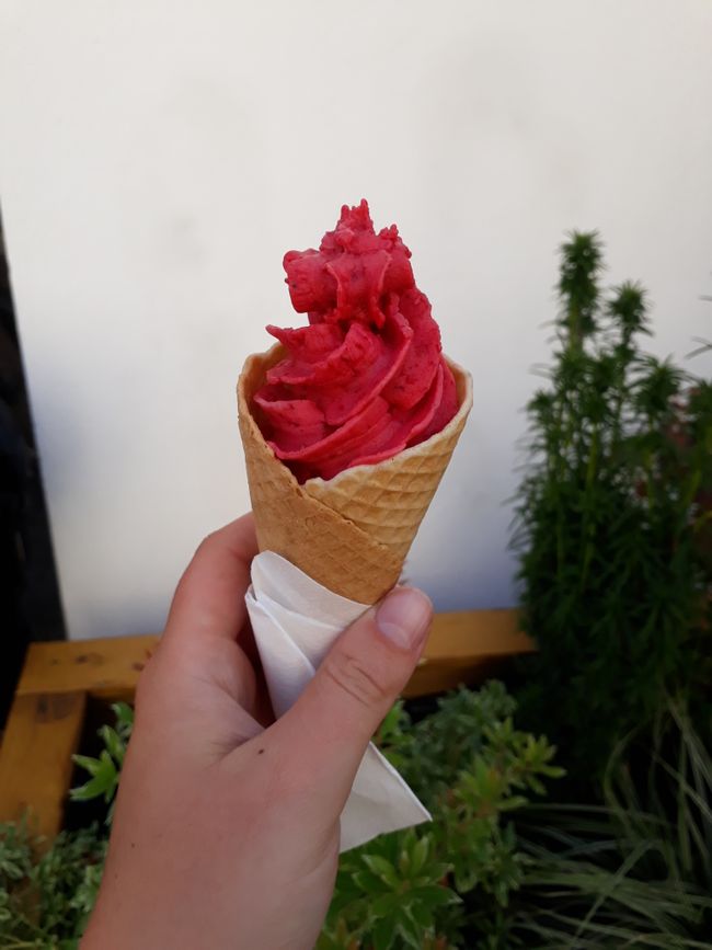 A raspberry ice cream in Budweis.