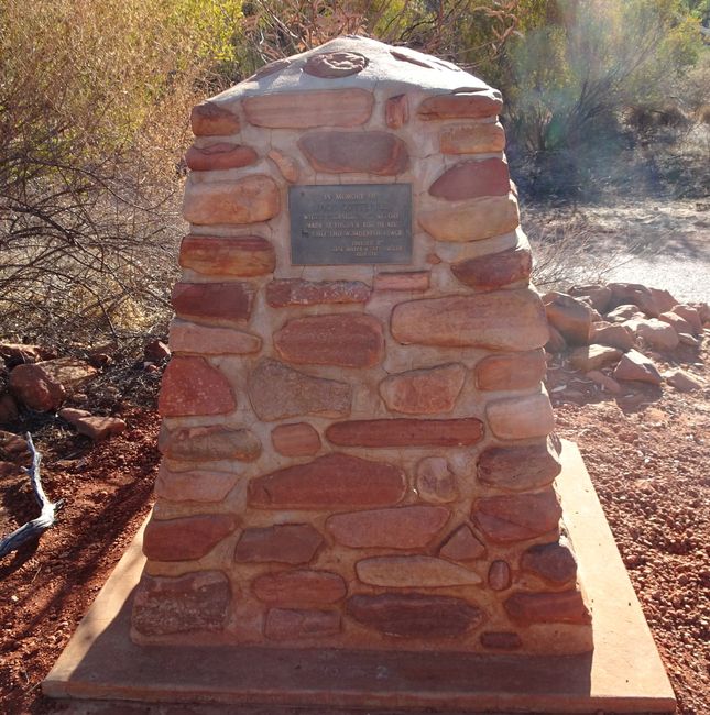 Memorial stone for one of the explorers of the canyon