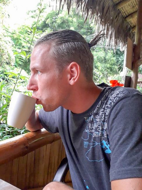 Slurping coffee in Ayampe.