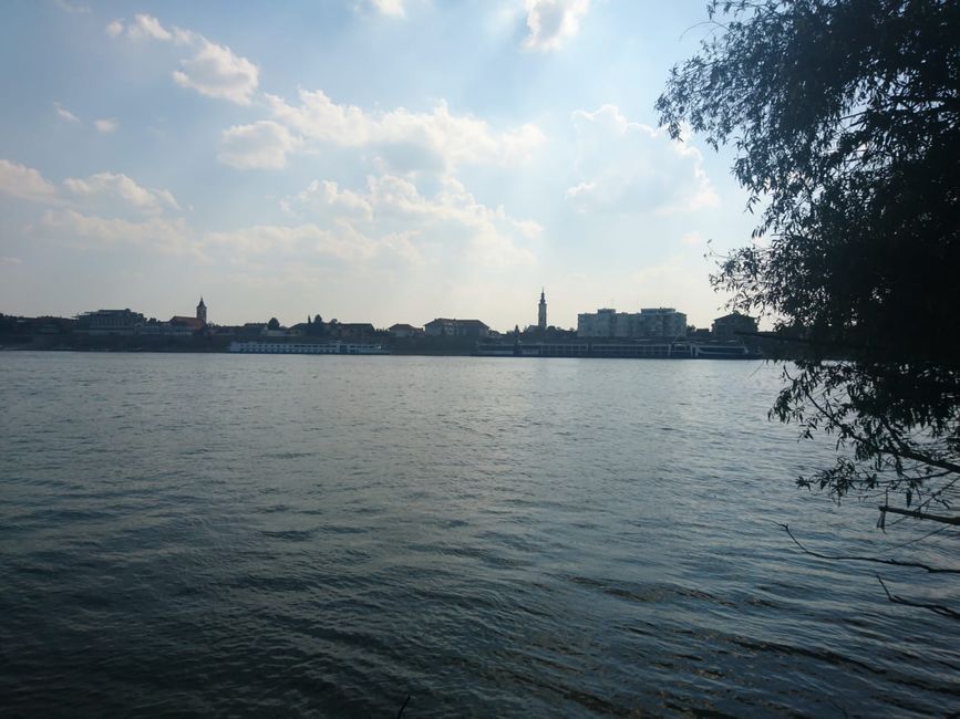Hinter der Donau sieht man die Skyline von Mohacs.