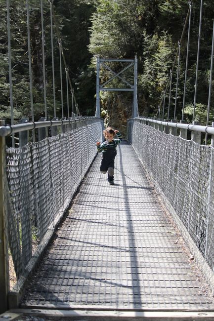 An der Brücke angekommen voller Freude (Mount Aspiring National Park - Routeburn Nature Walk)