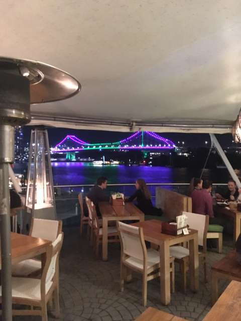 A view from a restaurant of the Story Bridge in Brisbane 