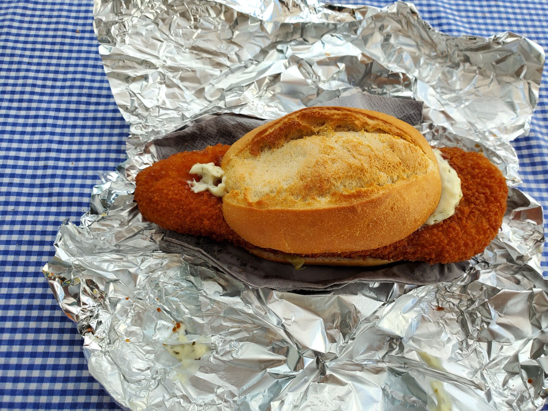 After the hike, a warm fried fish sandwich. Delicious.