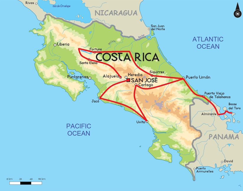 Our tour through Costa Rica started in San José, took us to the Pacific and later to the Atlantic coast to Panama, and ended in the volcano region in the north.