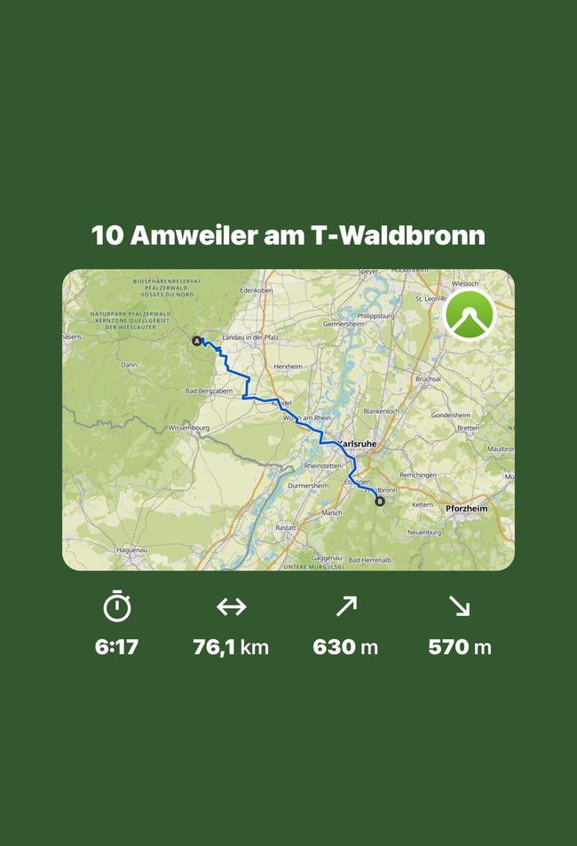 10 Tag Amweiler  bis Waldbronn  76km / 1333 km