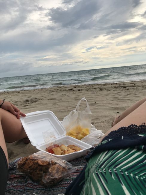 Picknick am Strand: Bananenchips, Frühlingsrollen und frische Ananas 