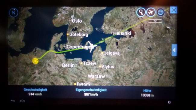 The flight route over Scandinavia and Russia