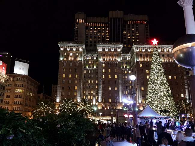 Union Square with ice rink and Christmas tree