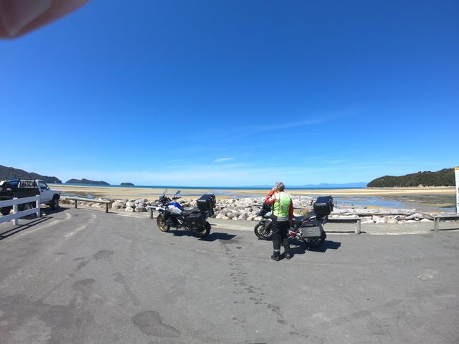 After day of riding, sun, feet in the Tasmanian Sea, too warm...