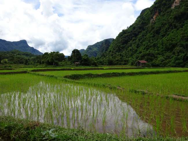Start in Laos in der mittlerweile idyllischen Oase Vang Vieng