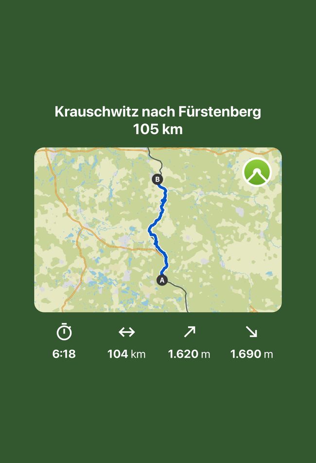 from Krauschwitz to Fürstenberg 105 km 1243 Km (3000 Km)