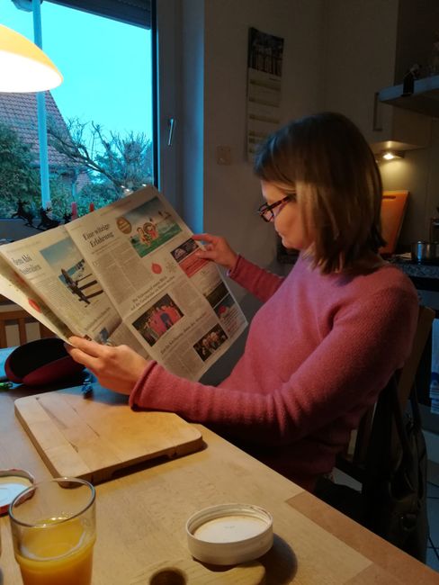 My mom with my report in the HAZ