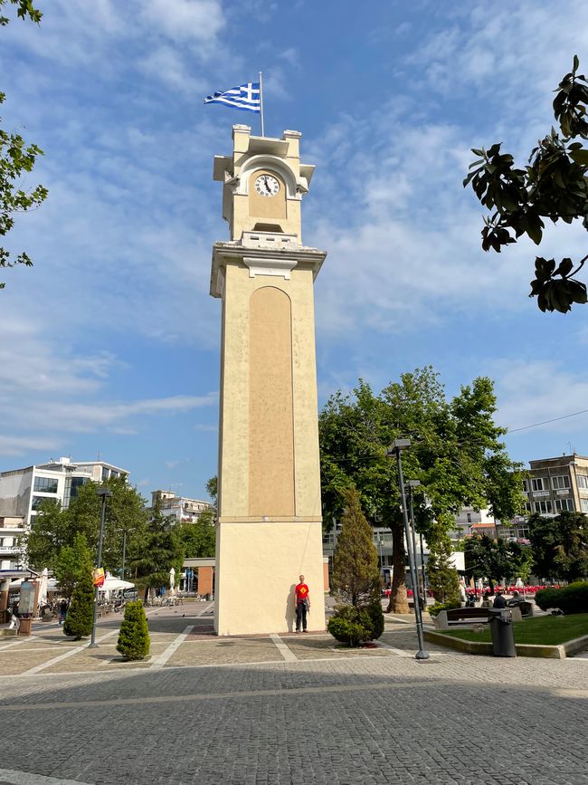 The bell tower on the central plaza
