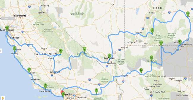 Here is our travel route depicted on the map.