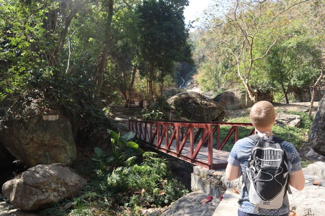 A bridge at the Huay Kaew Waterfall.