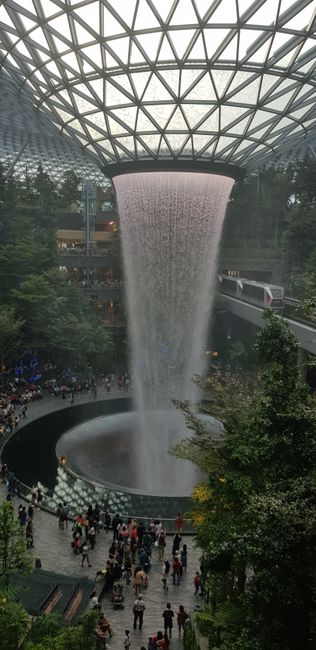 In Singapur am Flughafen haben wir uns dann noch The Jewel angeschaut, das gerade erst neu eröffnete Verbindungseinkaufszentrum. Direkt neben dem 40 m Wasserfall fährt die Airport-Metro entlang.... schon beeindruckend!!!!