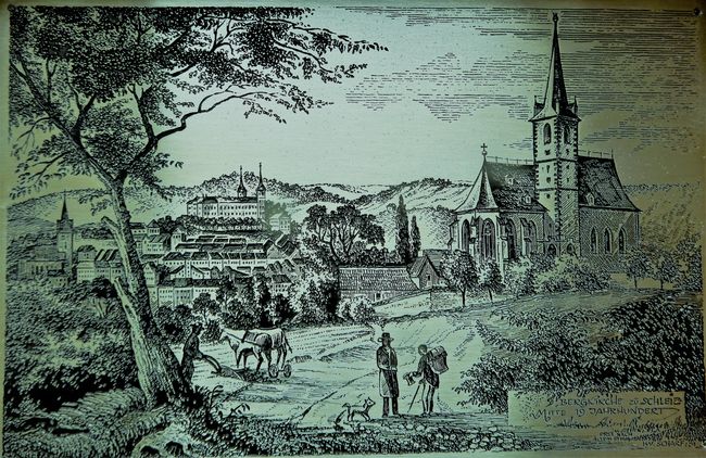 Stich mit Bergkirche und Schloss