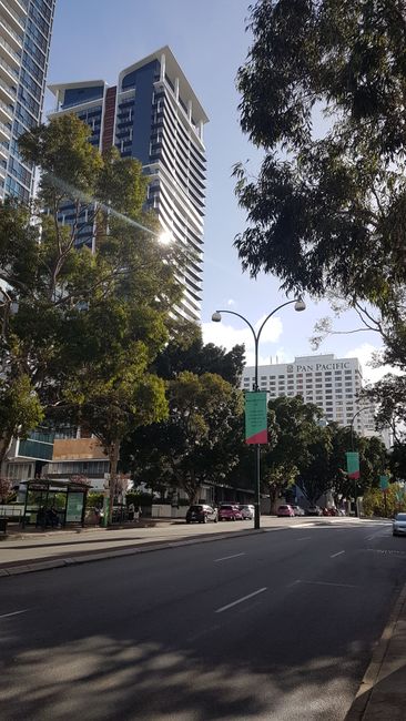 19th April 2019: Walking to the bus in downtown Perth.