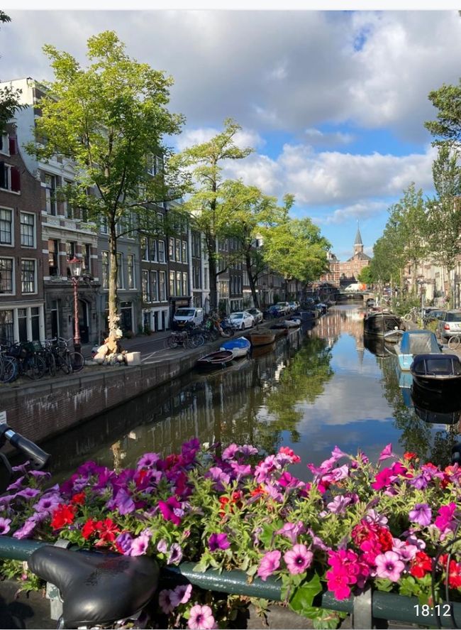 Canals with flowers in Amsterdam