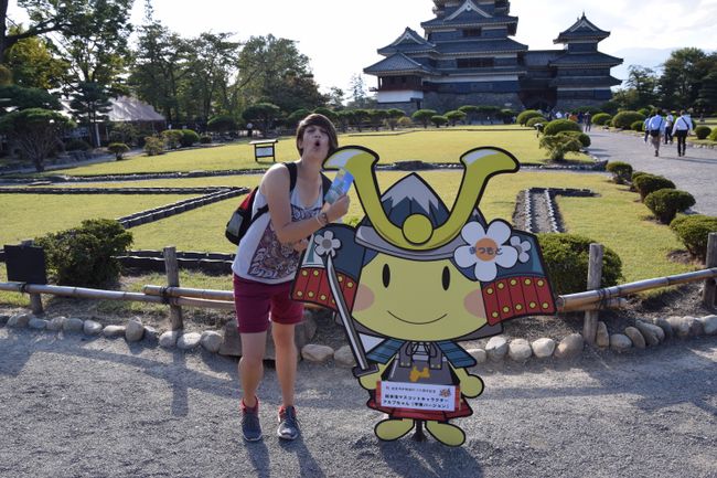 Me, the Matsumoto mascot, and the castle