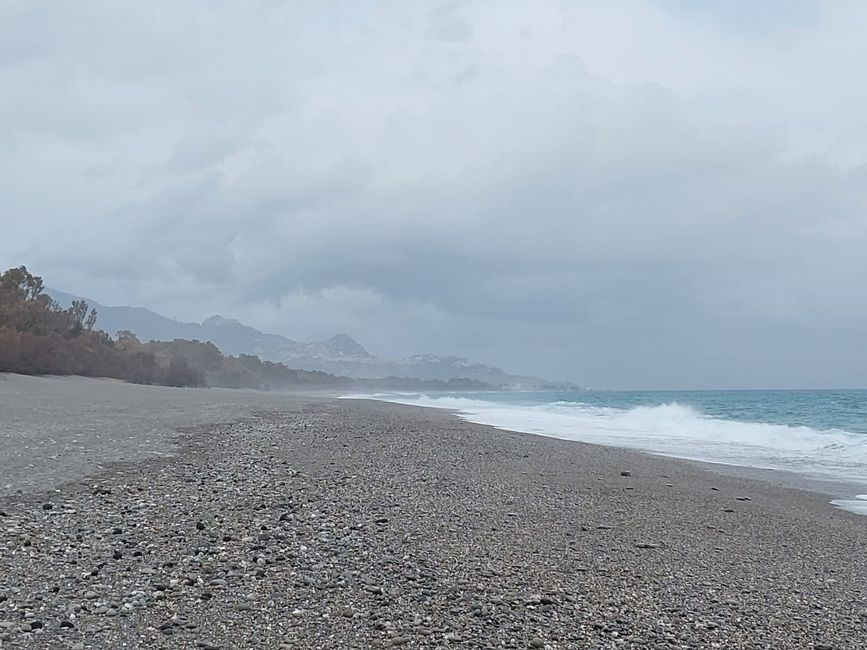 Beach walk in gray weather
