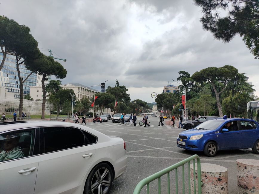 Large but peaceful intersection in the center of Tirana
