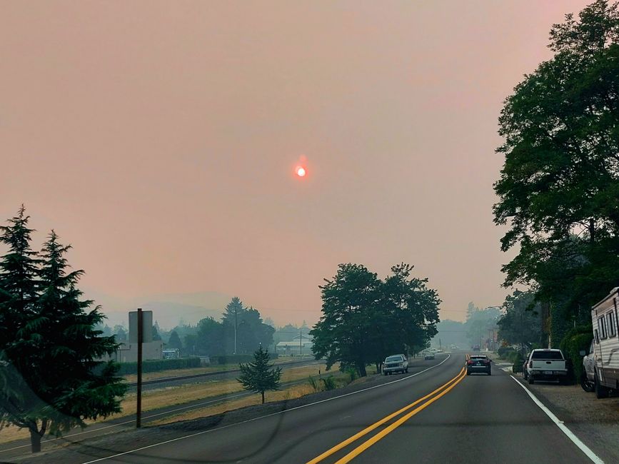Wildfire smoke and the red sun