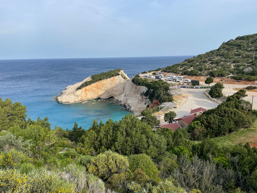 View back at the parking space opposite Porto Katsiki Beach. Nuggy was standing on the far left