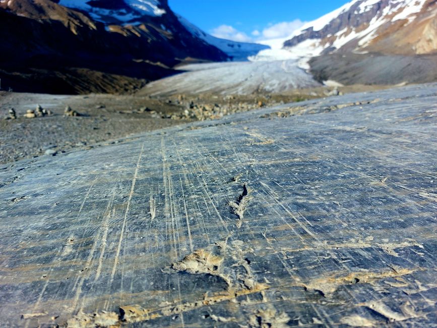 Signs of rock debris carried by the glacier (striations), shaping the landscape