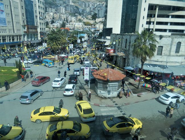 View of the colorful hustle and bustle from our breakfast café