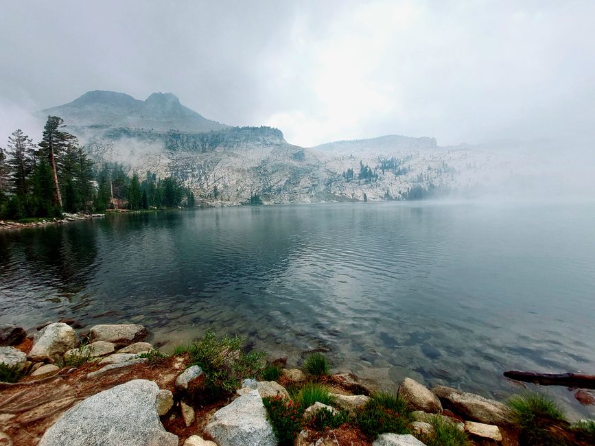 The foggy May Lake