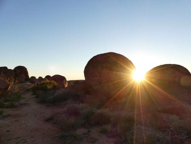 Sunset with round stones
