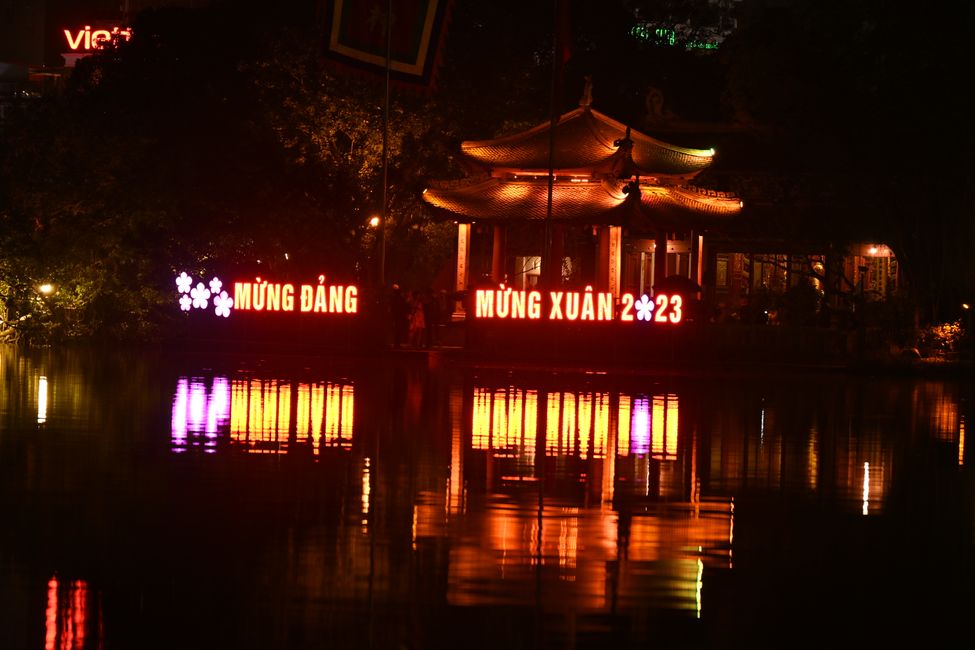 Island with New Year wishes on Hoan Kiem Lake