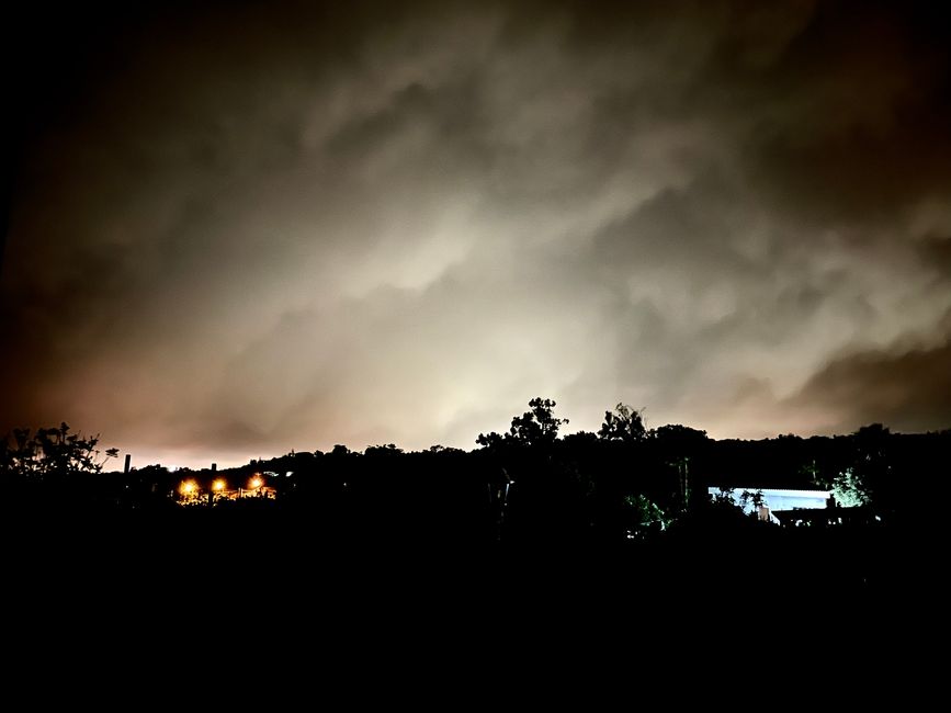 Nocturnal thunderstorm sky at the foot of Mount Etna