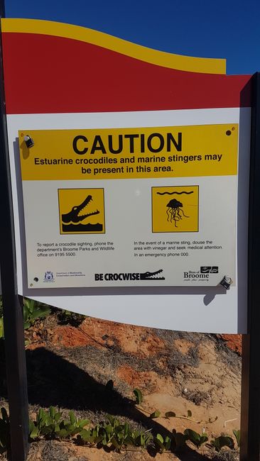 There were warnings about crocodiles and jellyfish at Cable Beach.