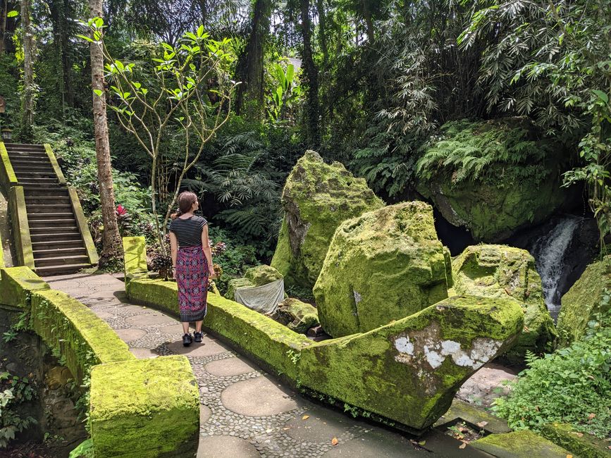 In the 'ancient ruins' of the garden area of Goa Gajah