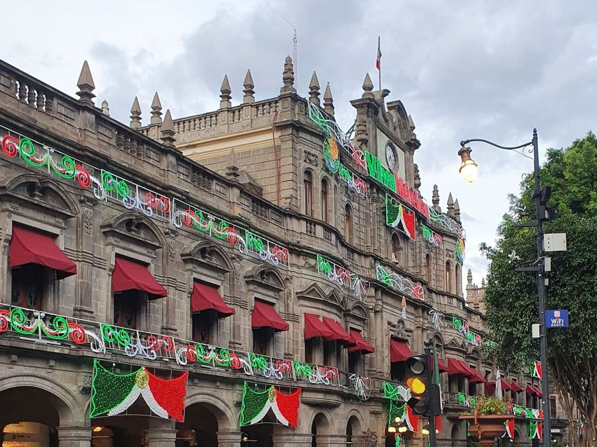Puebla City Hall, decorated with Mexican flags in honor of September 16th