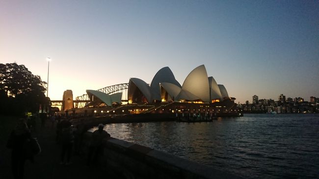 The opera house at dusk