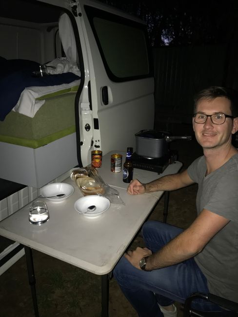Our first dinner at the campervan