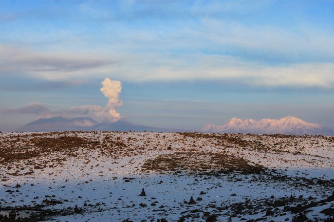 Active volcano Sabancaya in the dawn