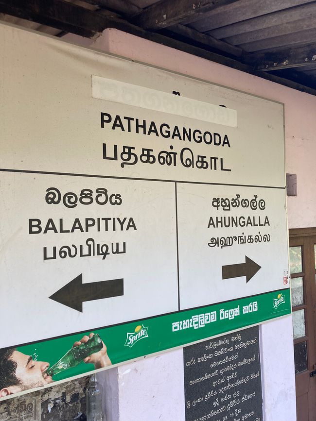 Sign at the Balapitiya train station.