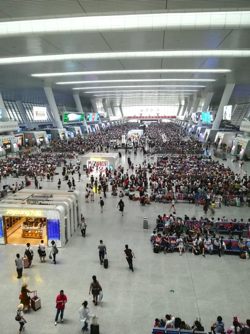 Crowds of people at the train station in Hangzhou