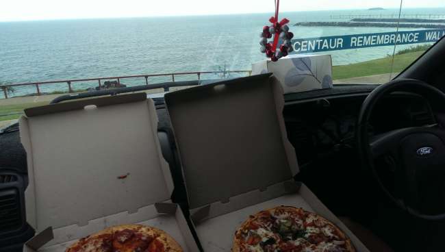 Pizza with a view of the sea