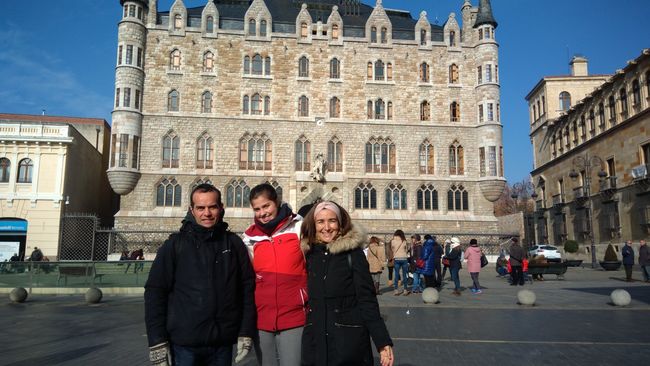 Me with the host parents in front of the 'Casa de los Botines' palace and museum