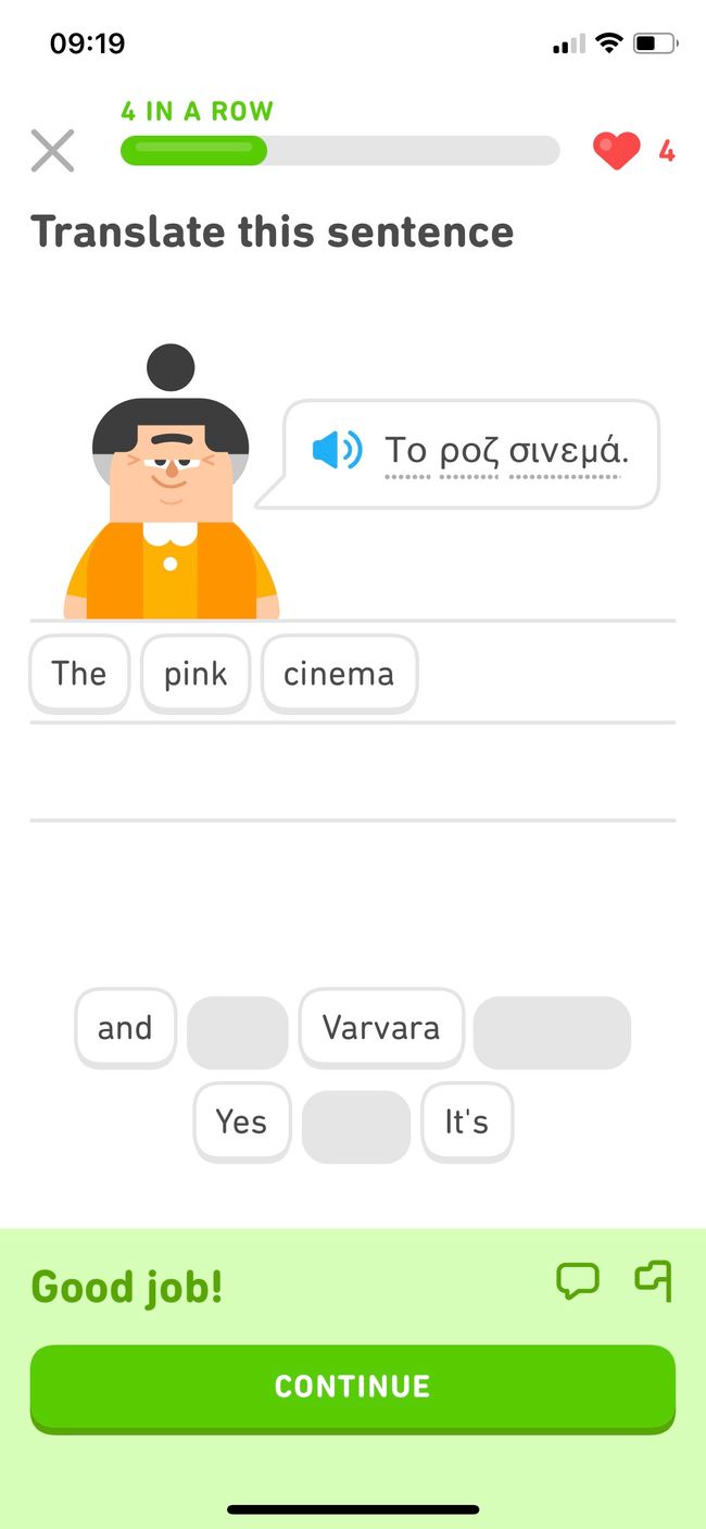 Duolingo könnte praktischere Sätze anbieten, aber nun gut...