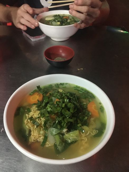 Street food vegetable noodle soup