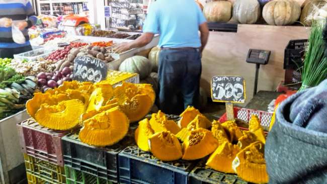 Giant pumpkin being sold in pieces